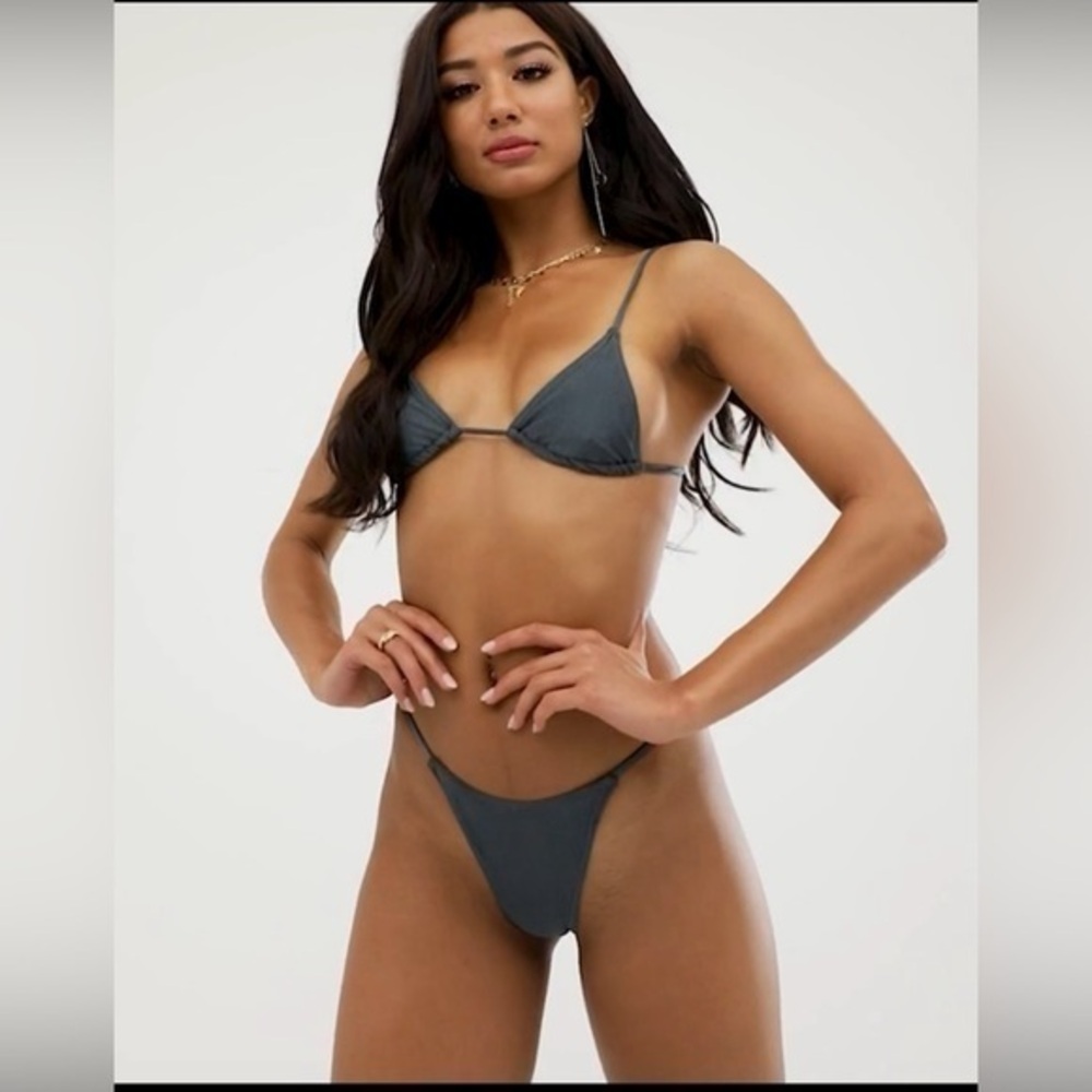 NEW Shein Gray Cheeky bottom triangle top bikini, size small
